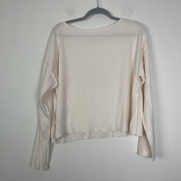 Daily Practice Keep Exploring Cream Waffle Knit Long Sleeve Cropped Top Size Lrg - Picture 8 of 8